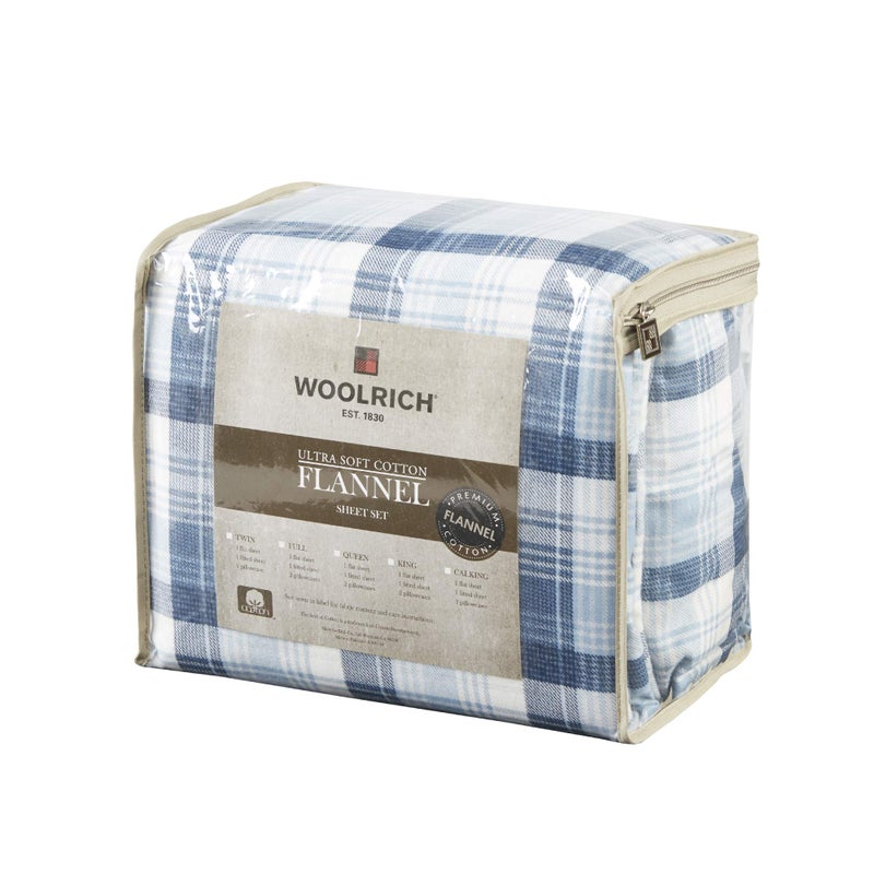 Woolrich John Rich & Bros. Woolrich Cotton Sheet Set Cottage Charms Print, 100% Cotton Flannel Sheets Warm & Fuzzy Bedding Set Cal King Size Sheets, Fitted Pocket Fits Up to 14" Mattress, Cal King Blue Plaid, 4 Piece - Image 4